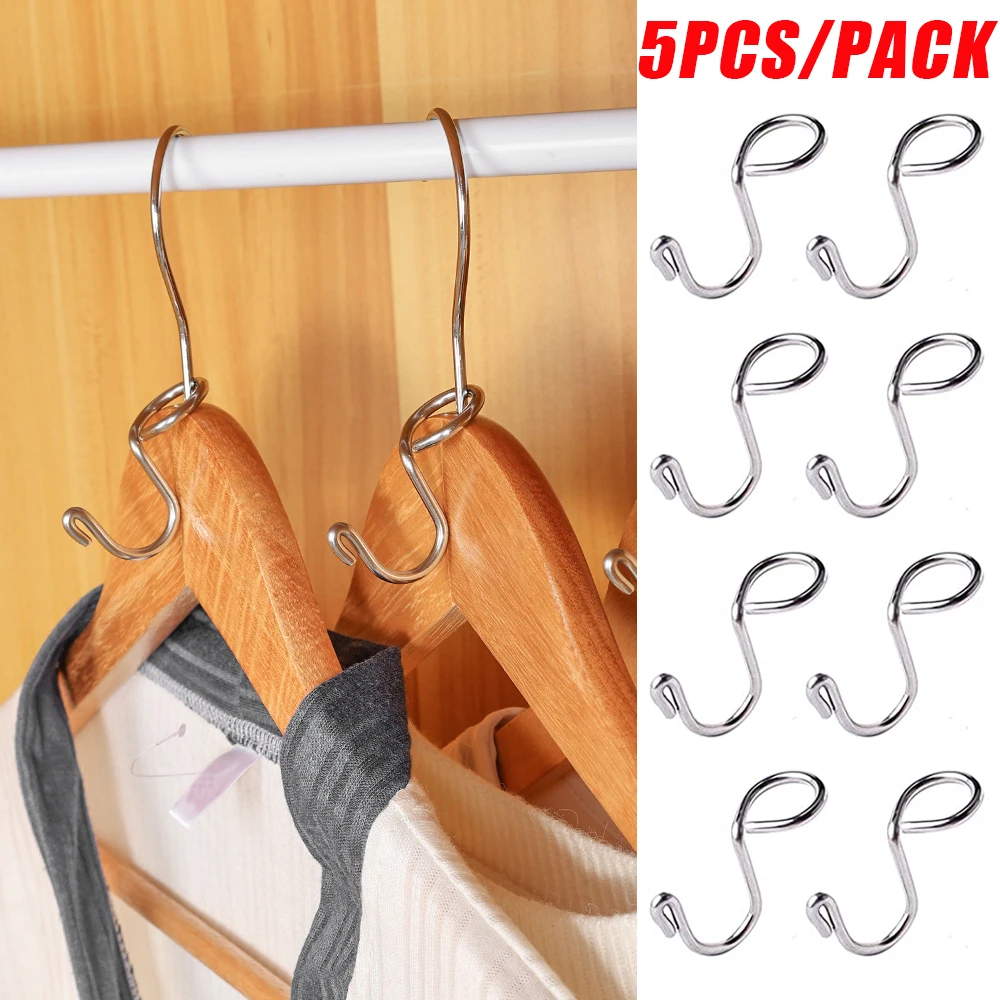 

5/1Pcs Mini Clothes Hanger For Closet Connector Hook Stainless Steel Cascading Wardrobe Clothes Space Saving Organizer Rack