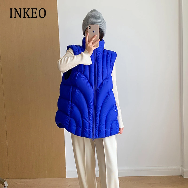 Streetwear Designer Women Sleeveless vest 2022 Winter down jacket Oversized Solid Fashion Turtleneck waistcoat Lady INKEO 2O274
