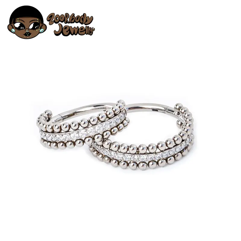 

G23 Titanium Ear Crystal Zirconia Three Ply Small Huggie Thin Hoops Cartilage Earring Helix Tragus Earring Piercing Jewelry