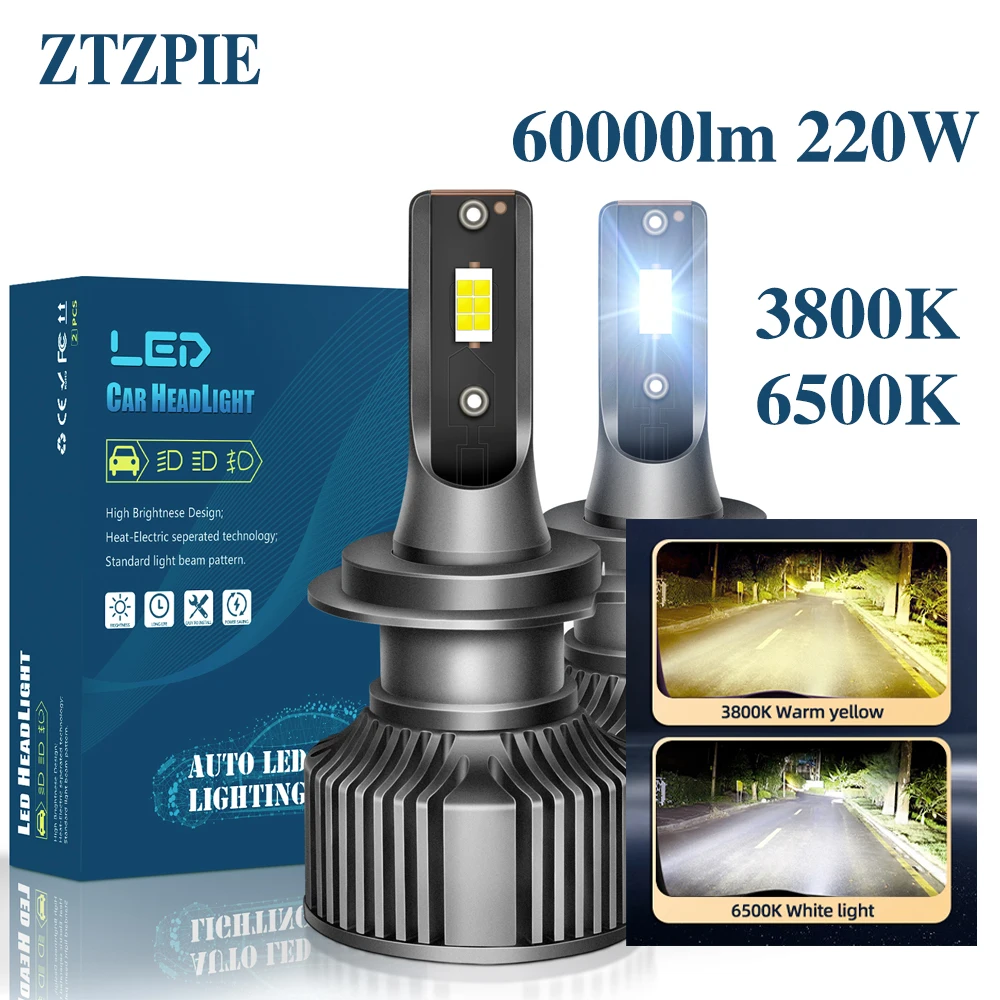 

ZTZPIE 6500K 3800K HB3 HB4 9005 9006 H1 H7 H4 H11 Bulb 880 881 Led Lamp CSP 3570 High Power Car Headlight H3 Light 220W 60000LM