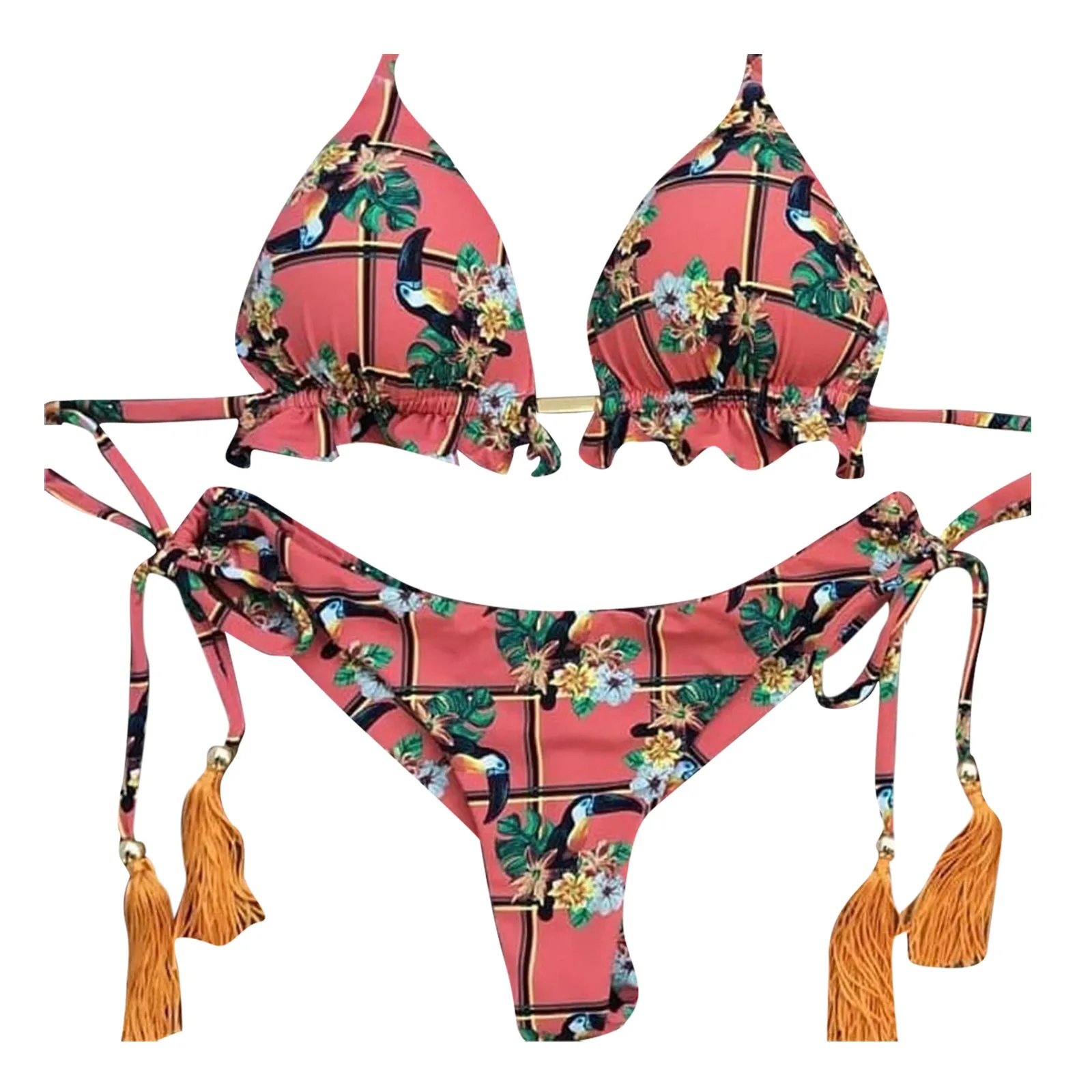 

Summer Hot Floral Swimwear Women Bikini Set Bandeau Bandage Triangle Micro Bikini String Brazilian Low Waist Bathing Suit New