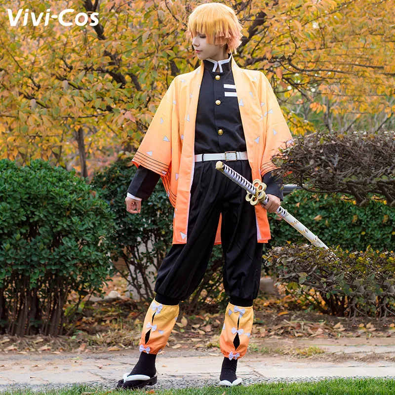 

Vivi-Cos аниме рассекающий демонов Agatsuma Zen'itsu крутое красивое кимоно великолепный косплей костюм на Хэллоуин для ролевых игр искусственная кожа Новинка