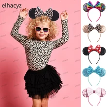 2023 Chic Disney Embroidery Sequin Minnie Ears Headband DOT Bow Hairband Girls Women Party Head Wear Kids DIY Hair Accessories