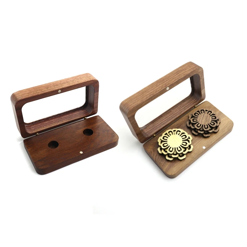 

2022 trend Beautiful Black Walnut Rectangle Box with Transparent Lid Jewelry Presentation Wooden Box for Home Decoration