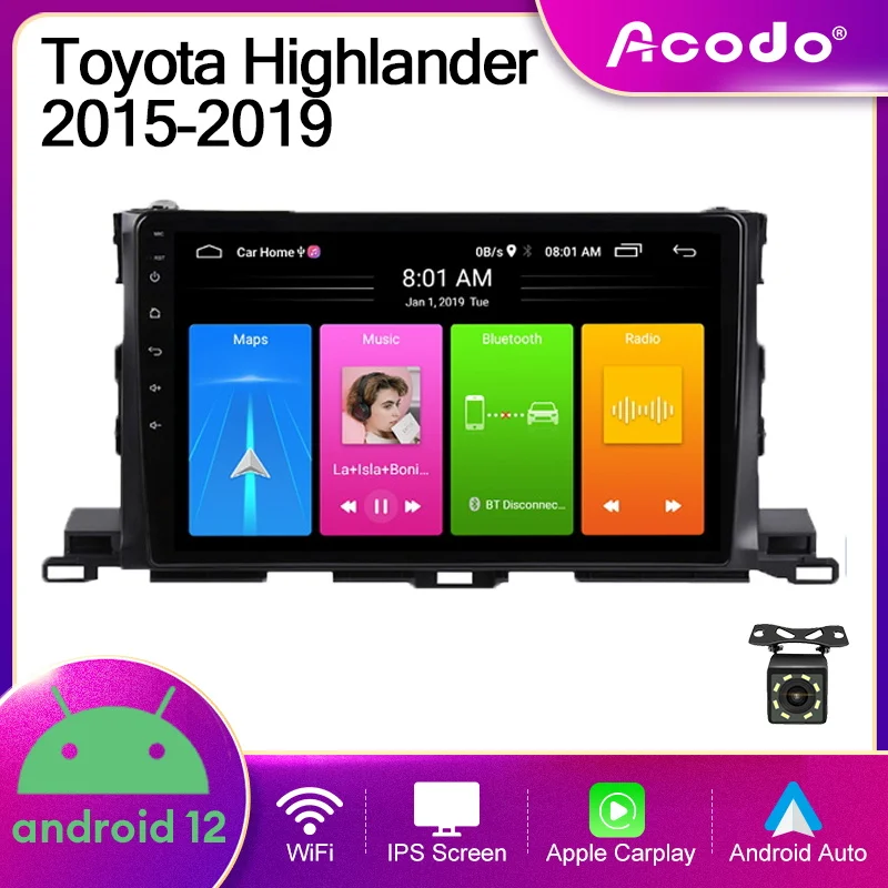 

Acodo Android12 10''Car Radio For Toyota Highlander 2015-2019 Multimedia Video Player GPS Carplay Auto Netflix Wifi BT IPS Radio