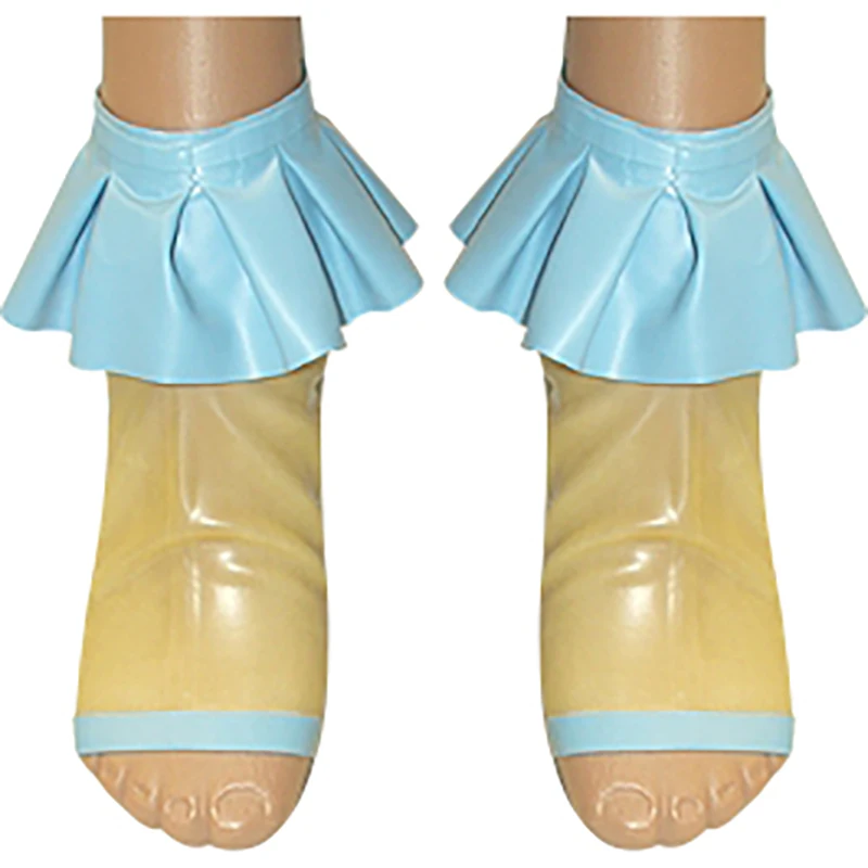 

Lake Blue And Transparent Sexy Short Rubber Latex Socks With Ruffles Open Toes WZ-0128
