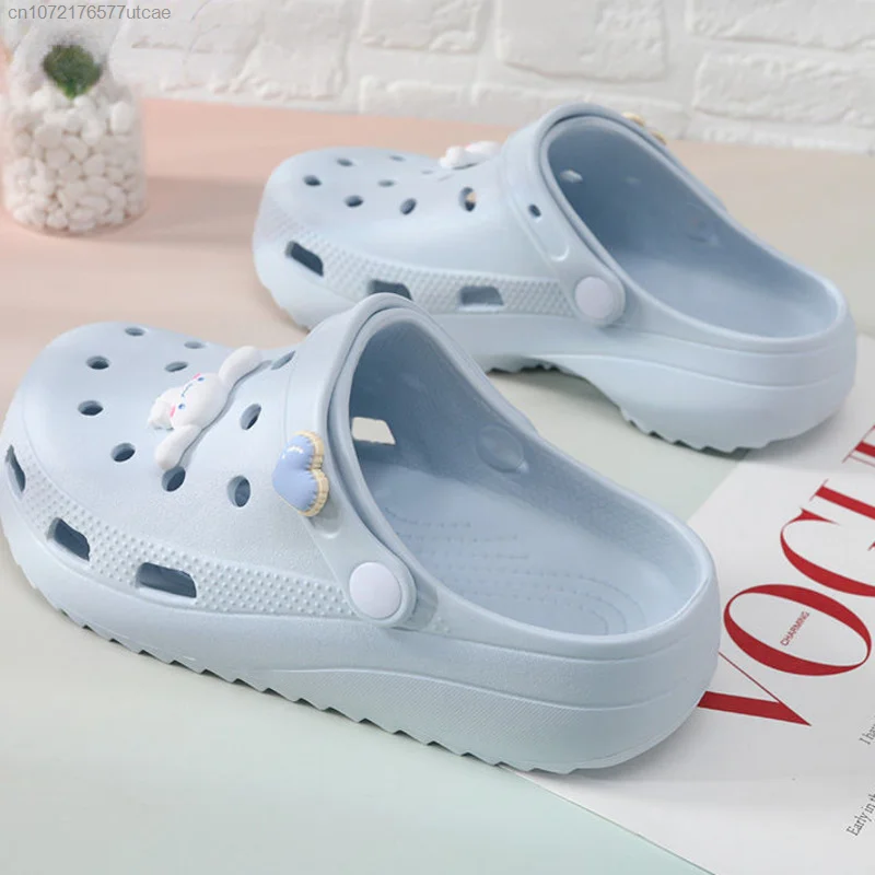 Sanrio Cinnamoroll Kawaii Women Slippers Homewear Y2k Cute Korean Ins Student Soft Flat Bottom Hole Shoes Casual Bath Sandals