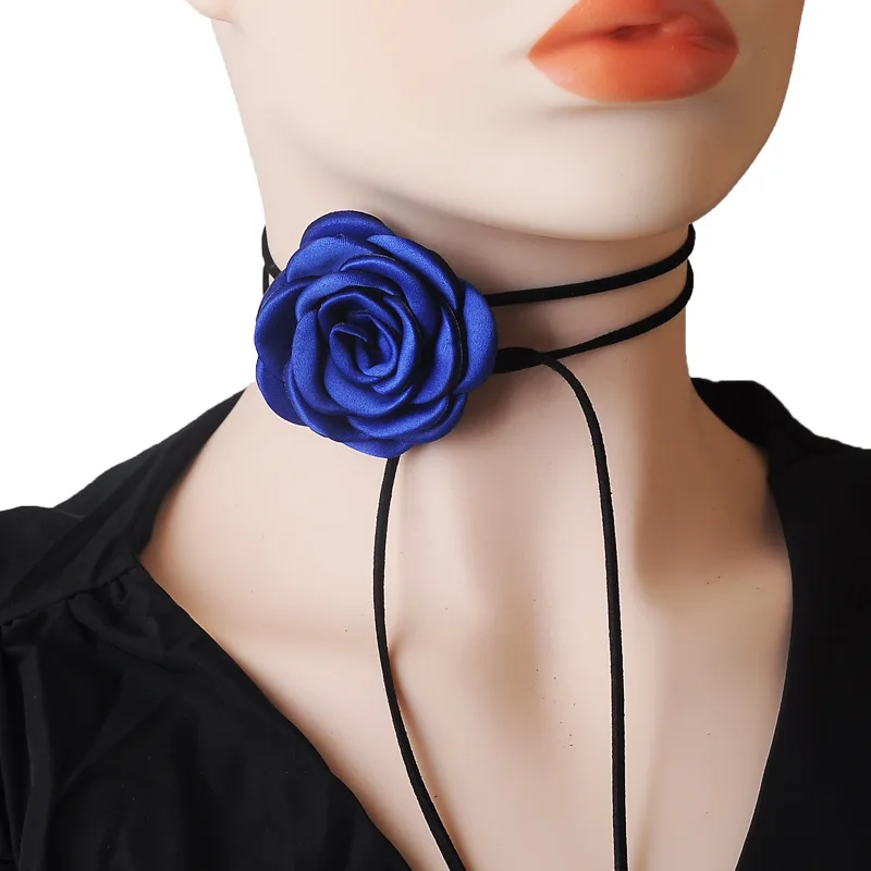 Black Velvet Cord Choker With Flower Big Large Floral Rose Chocker 2023 Trendy Fashion Jewelry Y2K Accessories images - 6