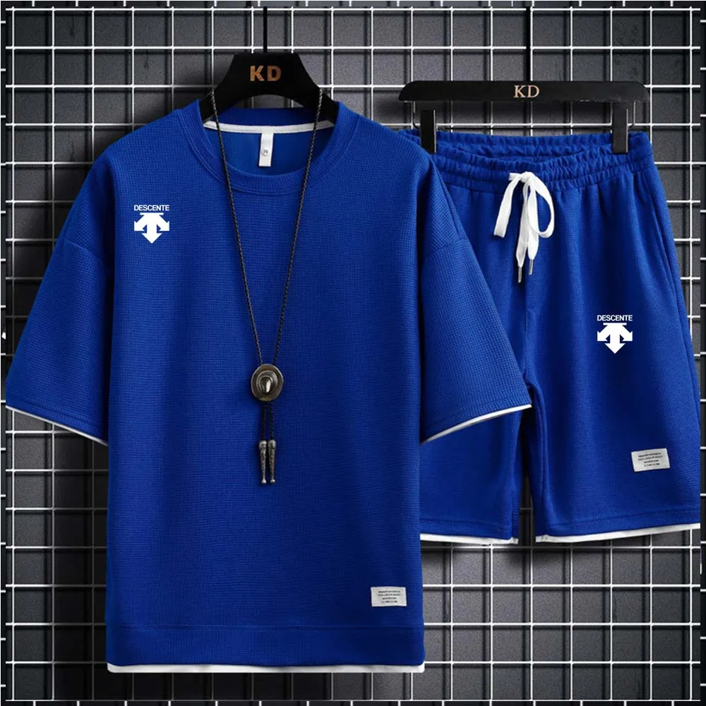Summer brand new DESCENT men's sports T-shirt + shorts set brand casual breathable jogging pants hip-hop fashion clothing 2023