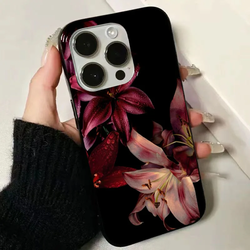 Элегантный чехол для телефона с цветком красной лилии для iPhone 16E 16 15 14 13 12 17 Air 11 Pro Max XS XR X 7 8 15 16 Plus SE2020 Soft Cover (art.: 3920d06807293) - 3920d06807293