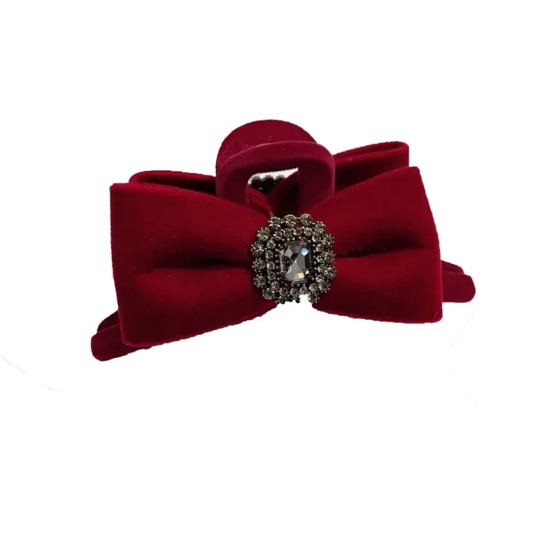 Красный бархатный бант для волос с жемчугом и стразами заколки кисточками женщин