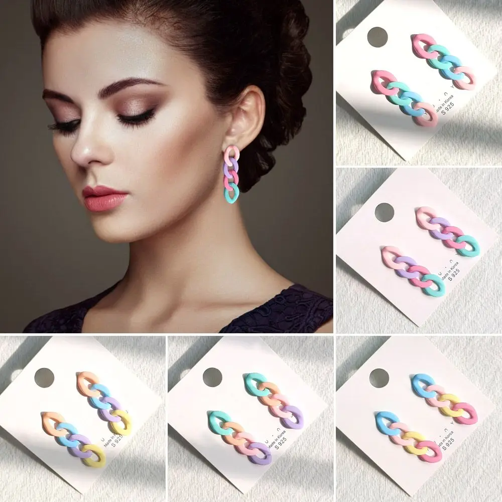 

Jewelry Acrylic Women Geometric Candy Color Long Chain Earrings Tassel