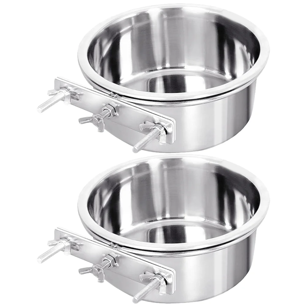 

2 Pcs Dog Food Bowl Pet Cat Bowls Anti-overturn Basin Medium Small Dogs Kitten Water Convenient Stainless Steel Puppy