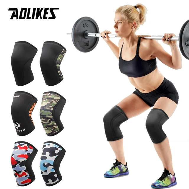 AOLIKES 1 Pair 7mm Neoprene Sports Kneepads Compression Weightlifting Pressured Crossfit Training Knee Pads Support Women Men 6