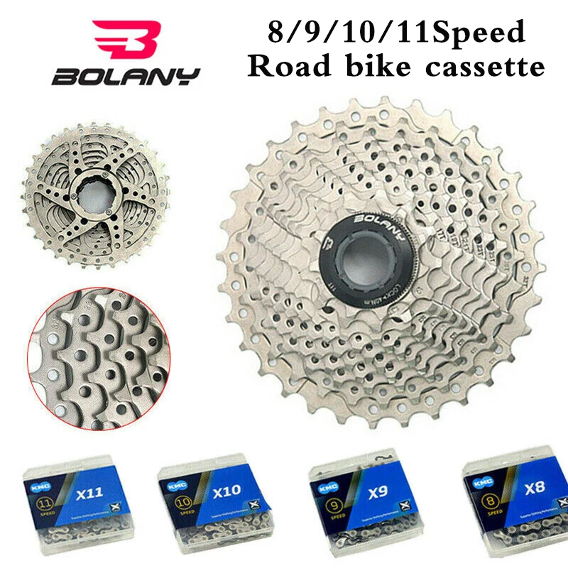 

BOLANY Road Bike Cassette 8/9/10/11 Speed Bicycle Cassette 8 9 10 11S KMC Bike Chain Durable Road Bicycle Freeswheel Fit Shimano