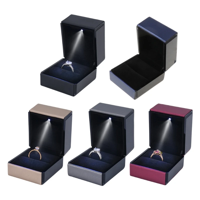 

LED Lighted Rings Box Jewelry Display Gifts Box Proposal Wedding Engagement Ring Box Square Earrings Stoarge Holder Box