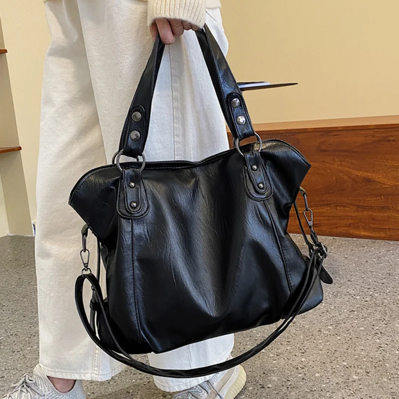 

Large Black Women's Shoulder Bags Big Size Casual Tote Bag Quality Pu Leather Hobos Crossbody Bag Female Travel Shopper Handbag
