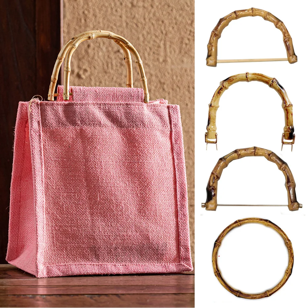 

Bag Handles U Shape Bamboo Imitation Handle For Lady Purse Handcrafted Woven Handbag With Link Buckle DIY Bags Accessories Part