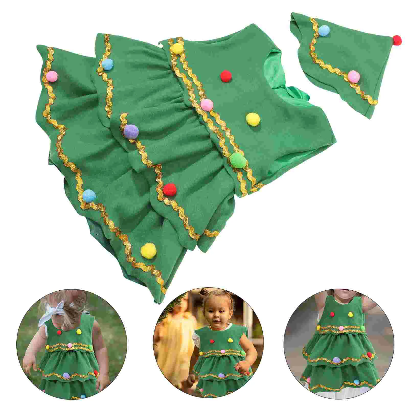 

Christmas Tree Hat and Dress Children's Cartoon Stage Show Costumes Children's Halloween Performance Costume for Boys and Girls