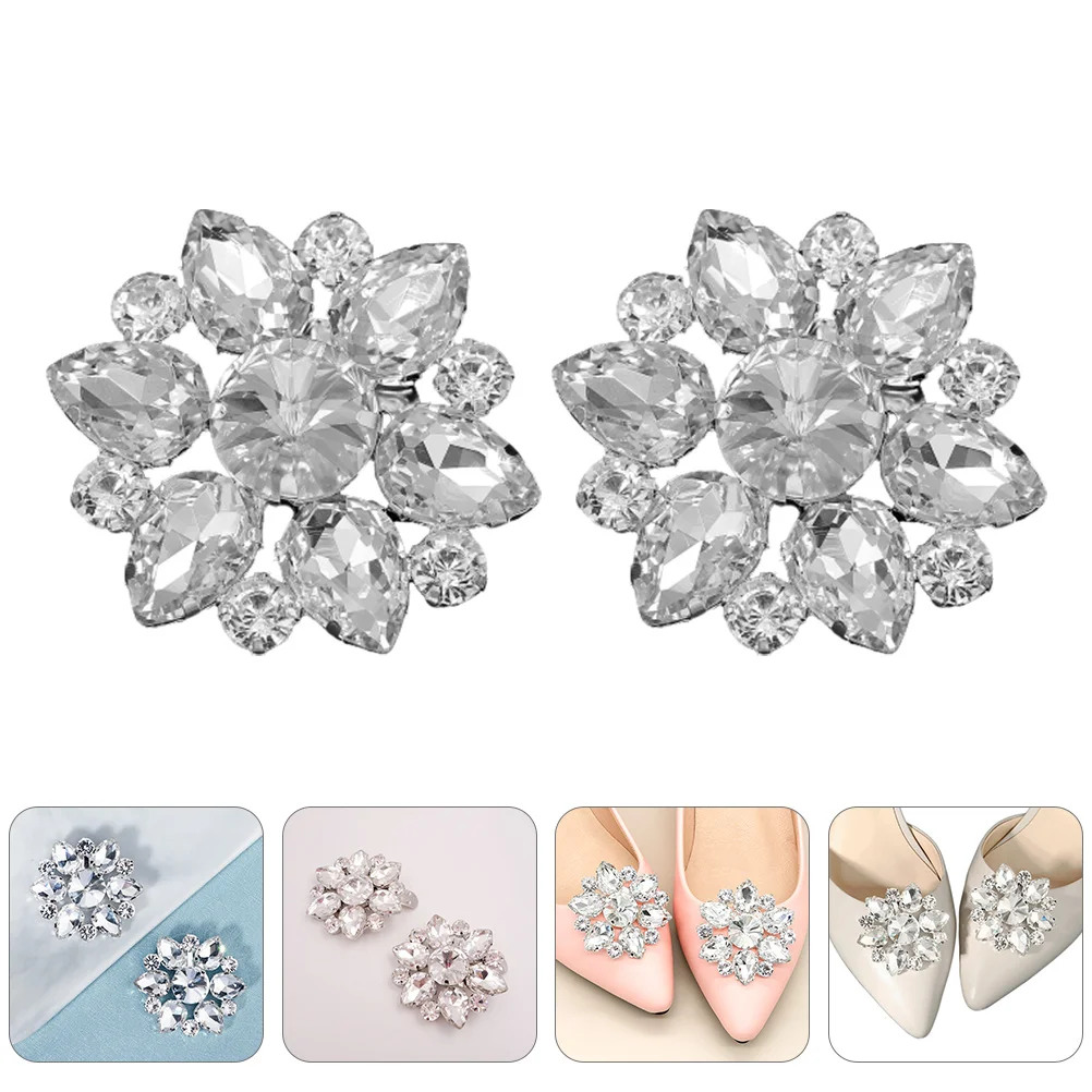 

2 Pcs Rhinestone Shoes Decoration Charms Dress Hat Kitten Heels Women Dressy Jewelry Clips High Bling Party Wedding Buckles