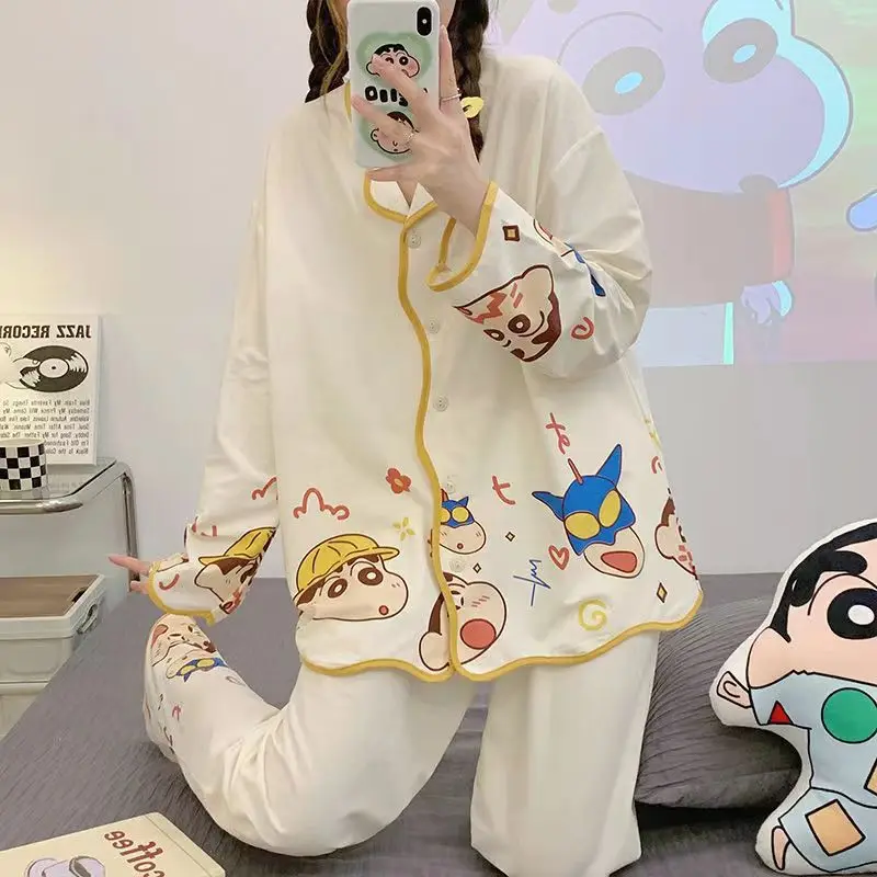 Kawaii Pijamas Set 2 Pieces Long Sleeve Homesuits for Young Girls Women Pyjama Spring Thin Loungwear Casual Female Clothes Ins