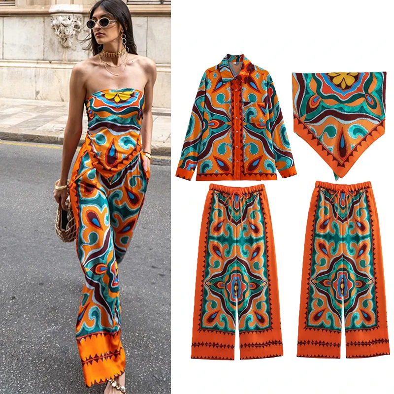 

Suspenders Elastic Waist Women's Suits Chic Elegant Holiday Set 2-piece Pants Set Summer 2023 New Women's Fashion Printed150_-20