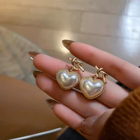925 silver needle womens new french love pearl earrings simple fashion earrings gift wholesale heart earrings geometric