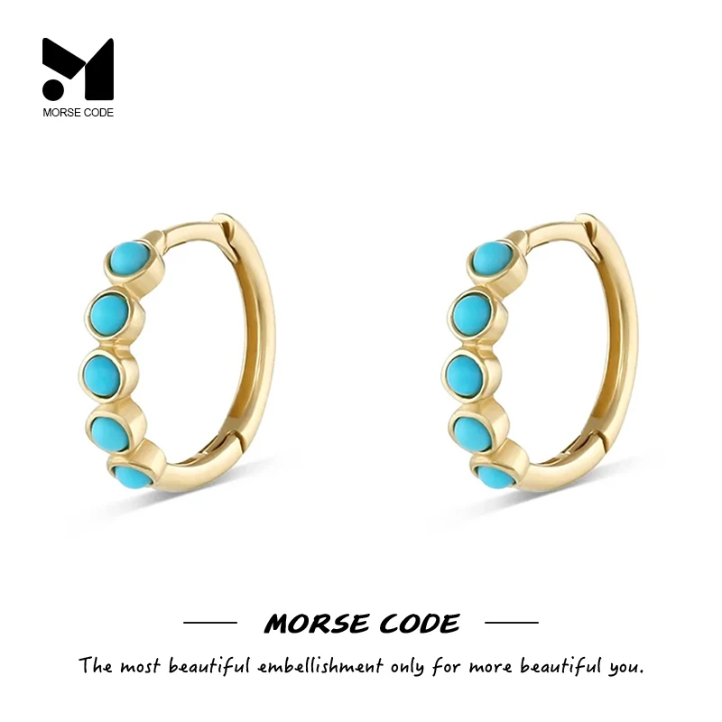 

MC 925 Sterling Silver Classic Delicate Turquoise Huggie Earrings For Women Piercing Hoop Earring Fine Jewelry Gift Pendientes