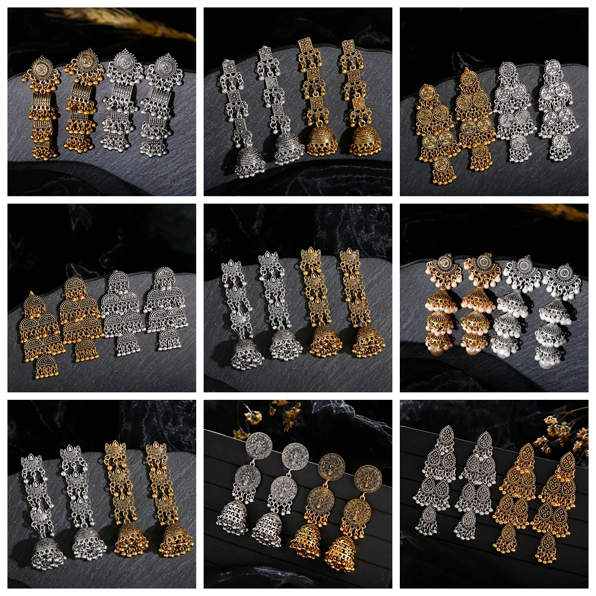 Многослойные этнические длинные индийские женские серьги Jhumka Ретро золотого и