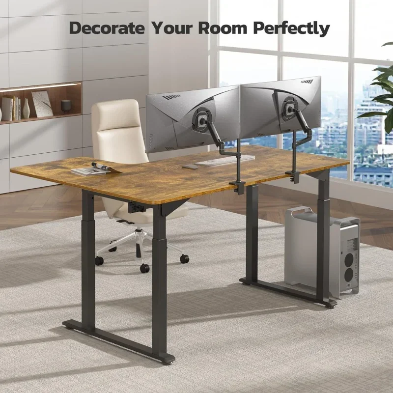 Стол L-образный 63x43 дюйма Электрический регулируемый стол с двумя моторами для