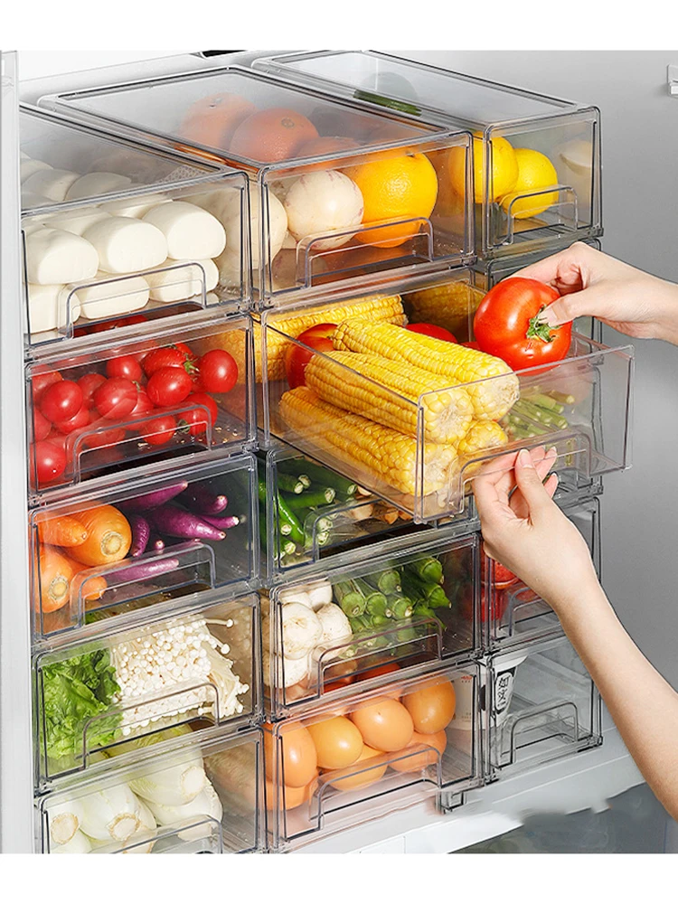 

Refrigerator Storage Box Clear Food Storage Bins Fruit Vegatable Meat Freezer Fridge Stackable Cabinet Kitchen Drawer Organizer