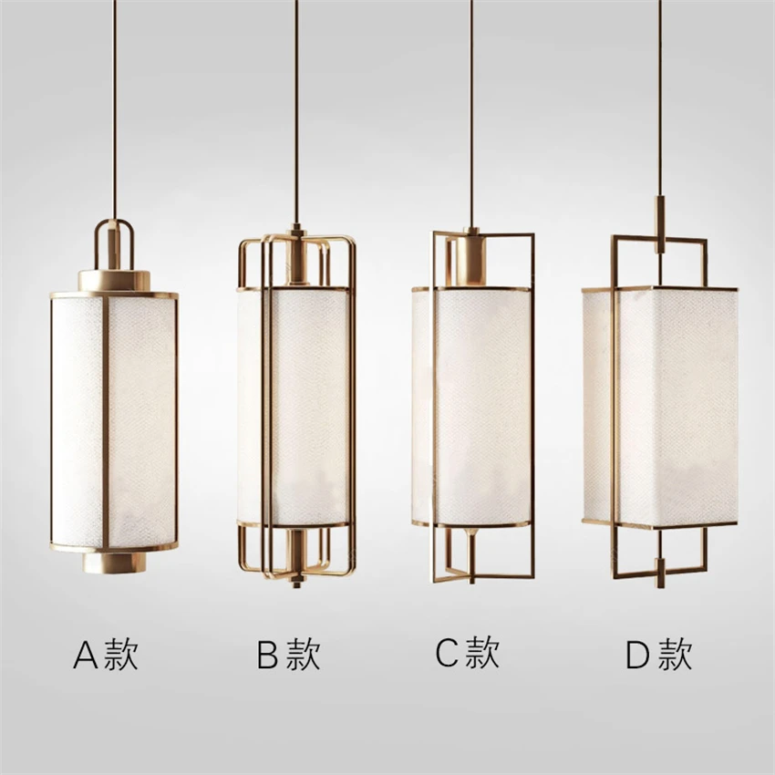 Pingente de Luxo Novo Estilo Chinês Tecido Branco Lanterna Luzes Único Corredor Lâmpadas Sala Chá Restaurante Barra Penduradas