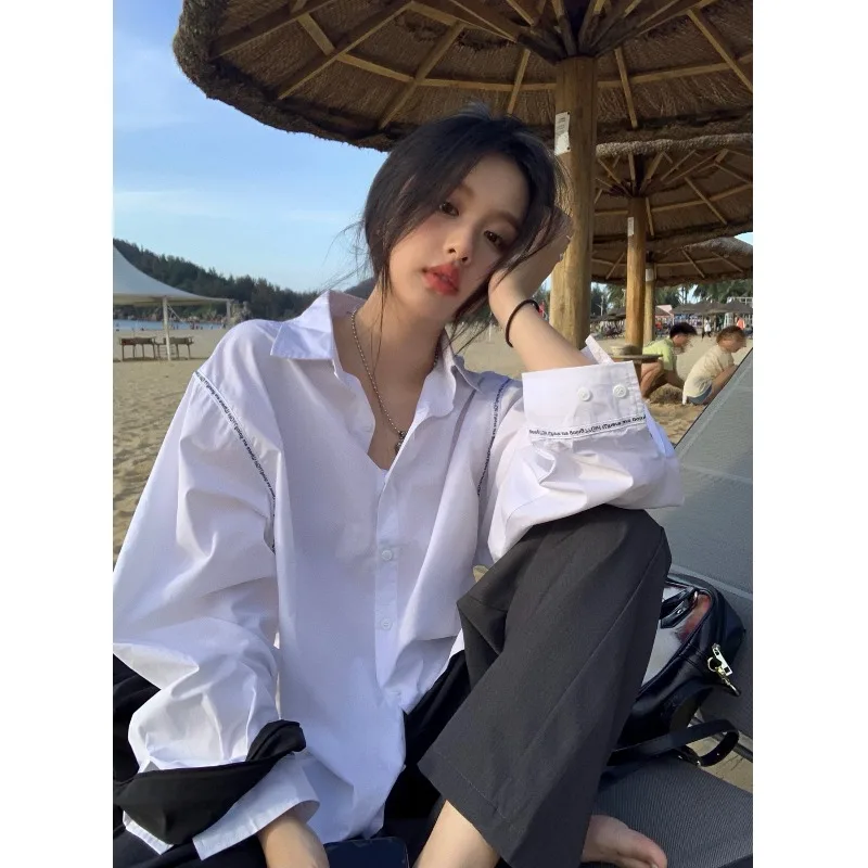 

WDMSNA Lazy Wind White Shirt for Women Loose Long Sleeve Blouses Women Spring 2023 New Lapel Elegant Blusas Femininas Elegantes