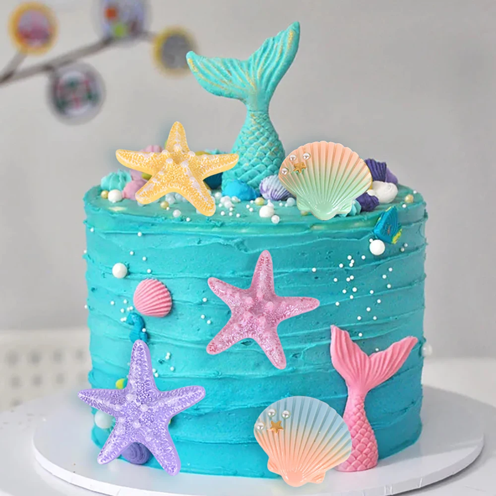 

Mermaid Party Cake Decoration Sea Starfish Shell Resin Cake Topper Birthday Baking Decoration Sea Theme Party Baby Shower Decor