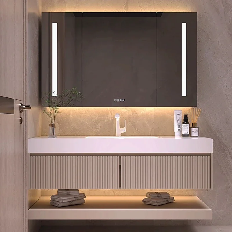 Шкафы для ванной комнаты в французском стиле кремового цвета Настенный дизайн