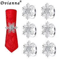 dvianna snowflake napkin rings set of 6 silver rhinestone napkin buckle for christmas holidays dinners parties daily use hwc91
