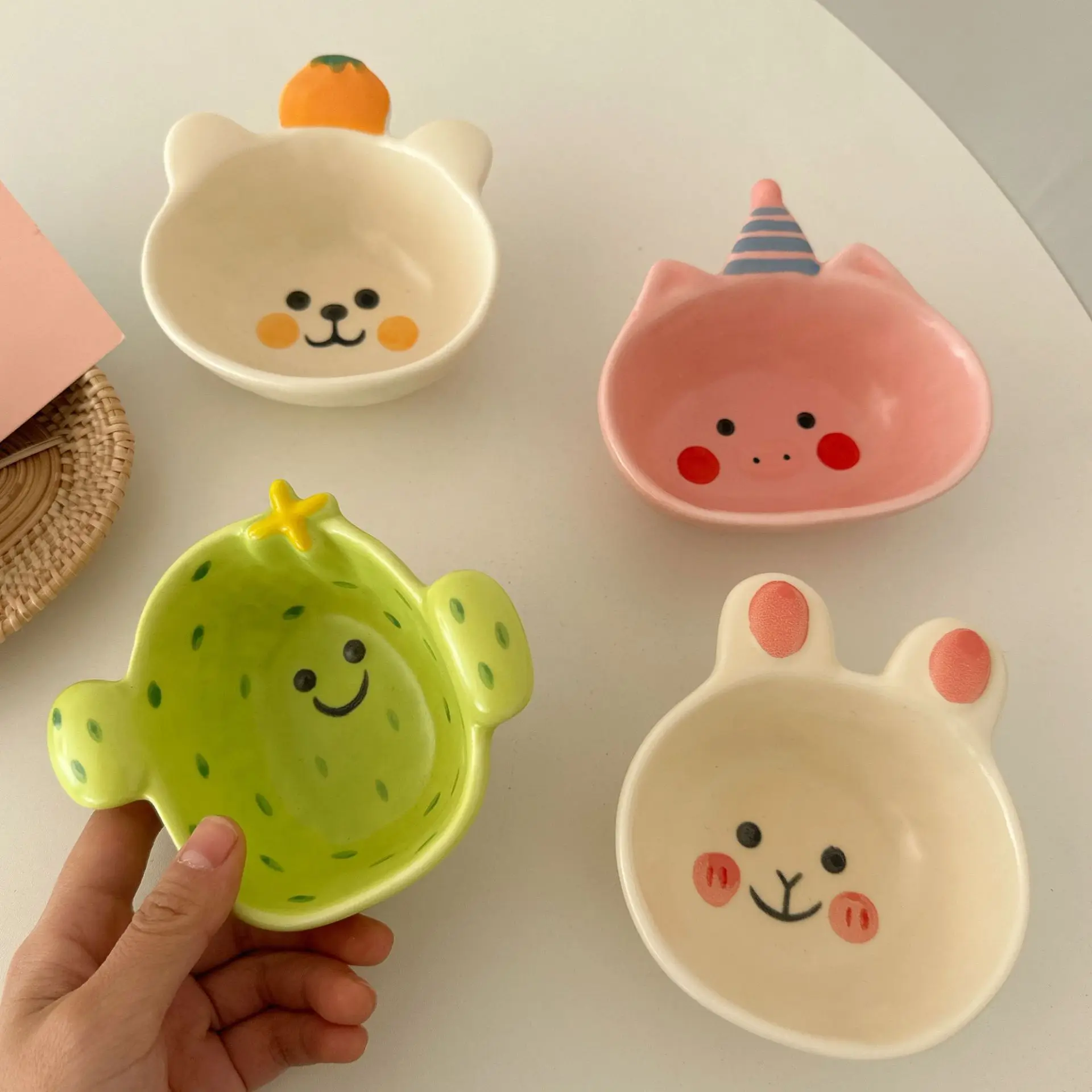 Милая керамическая миска в Корейском Стиле С КАКТУСОМ матовая глазурованная