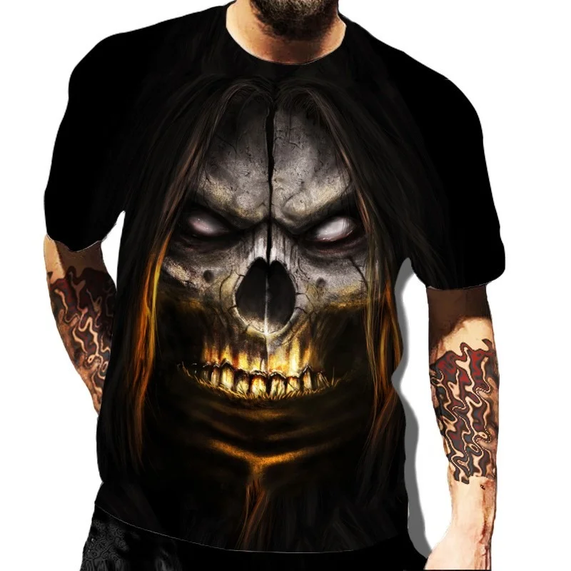 

Men's horror skull 3D printed T-shirt, round neck large casual short sleeved top, adult clothing