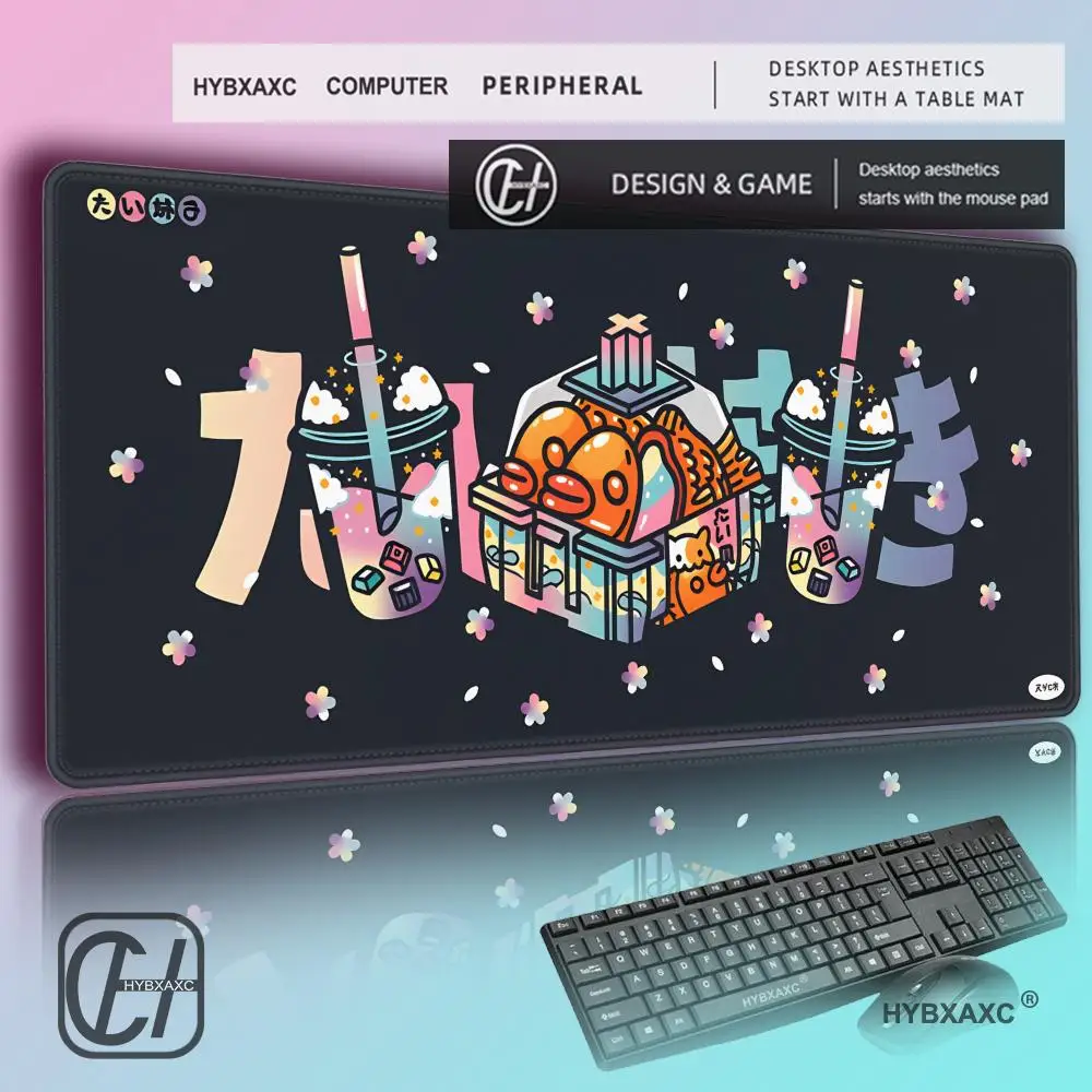 Фото Игровой коврик для ноутбука HYBXAXC из натурального каучука, ультрабольшой, с дизайном «Кавайный Тунец Терияки» и «Волнообразным полем», шелковисто-гладкий, для киберспорта, настраиваемый №1