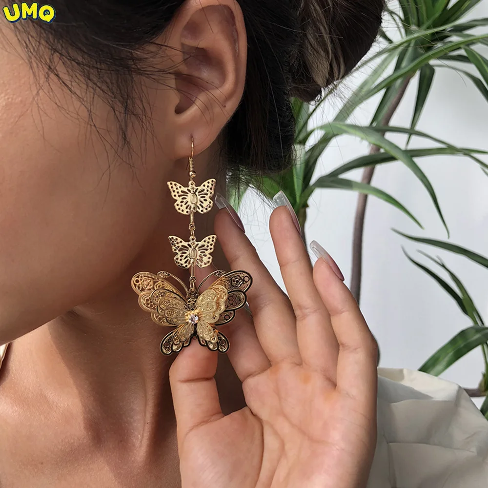 

E8440 Personalized Long Butterfly Exaggerated Three-layer Butterfly Electroplating Women's Hot Selling Earrings Gifts