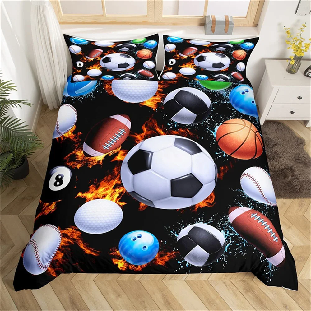

Bedding Set Duvet Cover Twin King Microfiber Soccer Volleyball Games Sports Comforter Cover for Kids Teens Bedroom Decorate