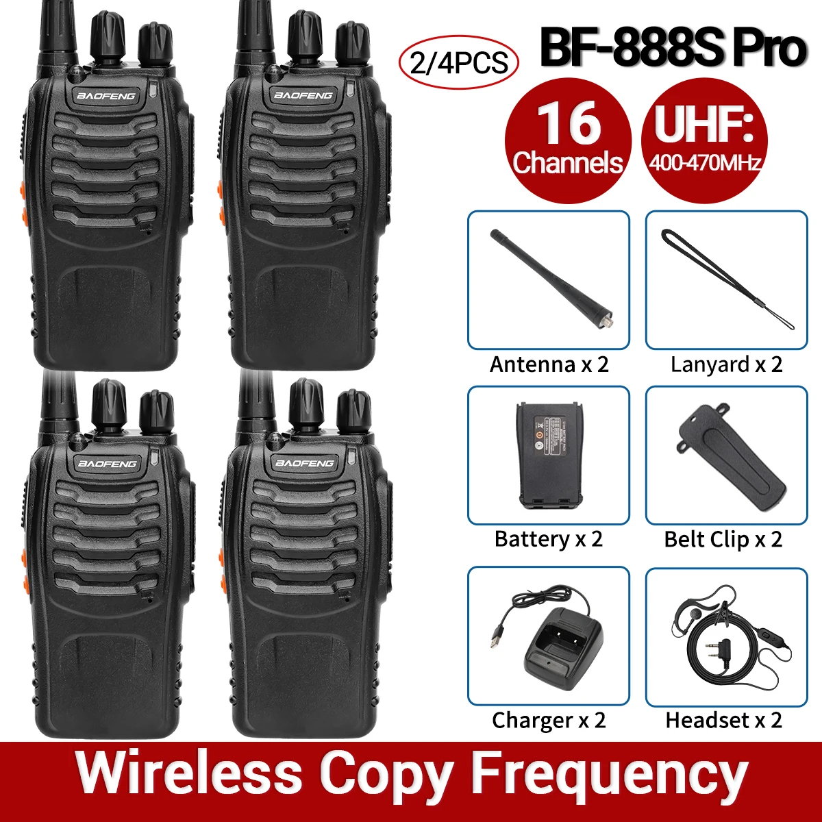 Baofeng Bf-888s Pro Портативная Радиостанция С Аккумулятором Большой Емкости Uhf