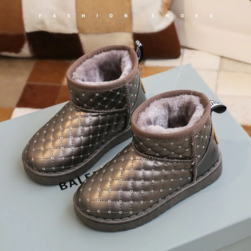 

Winter Plush Snow Boots For Children 2023 Fashion Plaid Boys Girls Snow Boots Thick Warm Cotton Shoes Winter Footwear For Kids