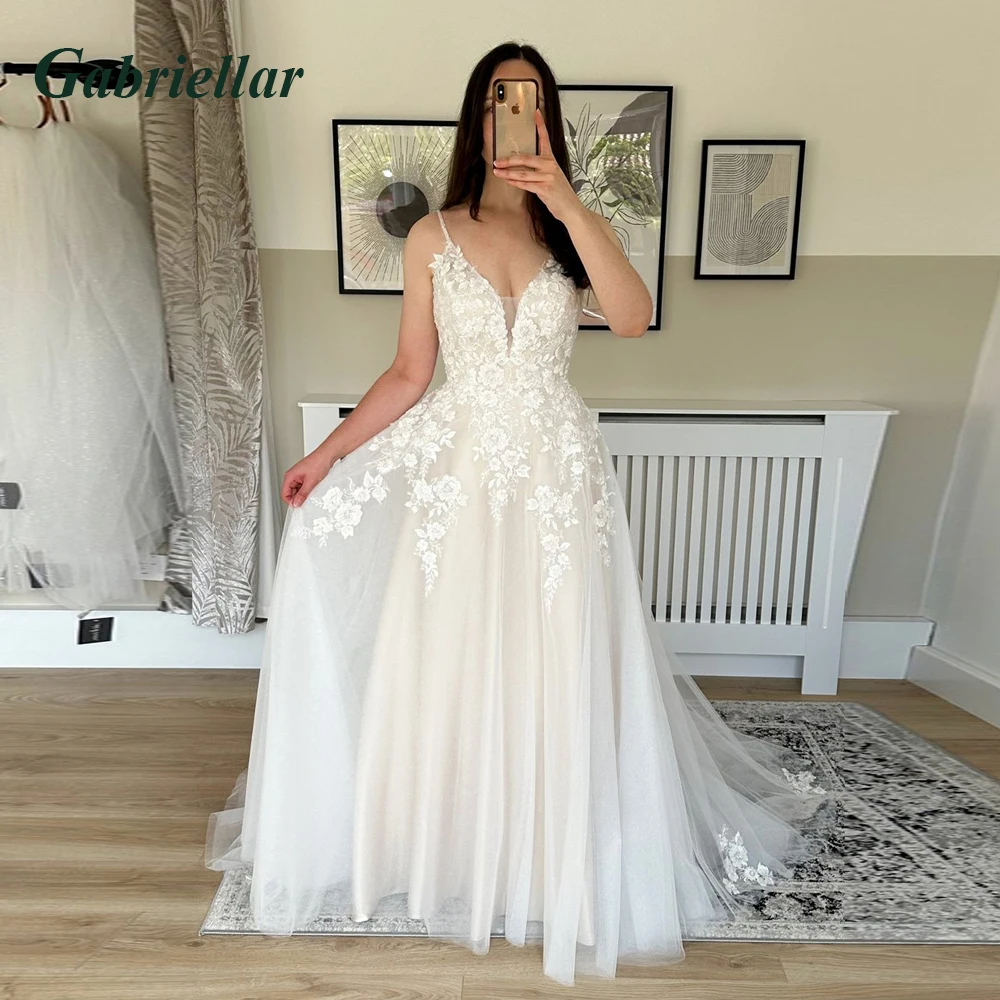 

Gabriellar Pastrol A-Line Wedding Dress for Women 2024 Bride Appliques Sleeveless Zipper with Button Tulle Vestido De Casamento