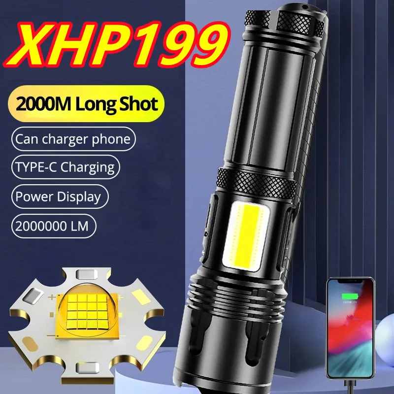 

XHP199.9 Brightest Led Flashlight XHP50 Torch 2000000LM High Power Rechargeable Tactical Flashlight USB Camping Light outdoor