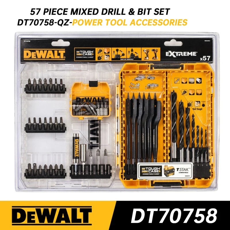 

DEWALT DT70758-QZ 57pc Drill Drive Set with Brad Point and Extreme Flatwood Bits Mixed Drill Bit Set Power Tool Accessories