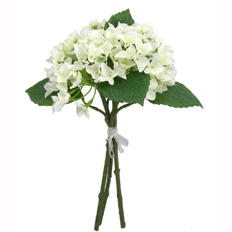 

High Quality One Combo of 3pcs White Hydrangeas 32cmH Fast Delivery Artificial Hydrangea Bouquet Silk Flower for Home Decoration