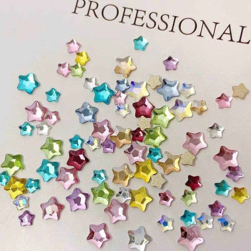 Estrella de fantasía: pedrería floreciente de cristal plano, taladros de estrella de mar policromáticos para decoración de uñas, mezcla de Gems-50PCS