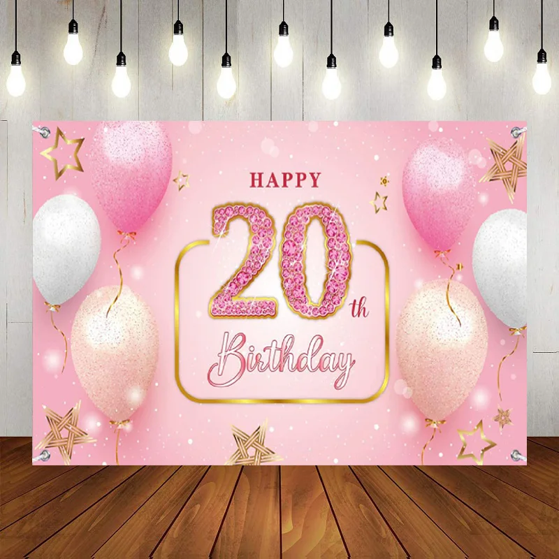 

Happy 20th Birthday Banner Photography Backdrop 20 Years Old Birthday Decorations Party Women Men Black Gold Background Poster