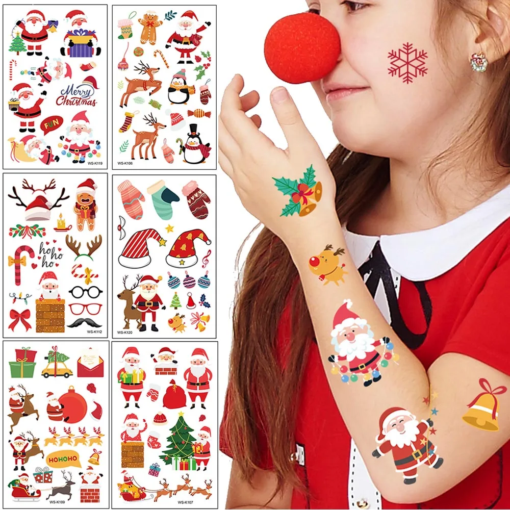Временные татуировки для детей наклейки на рождественскую вечеринку с рисунком